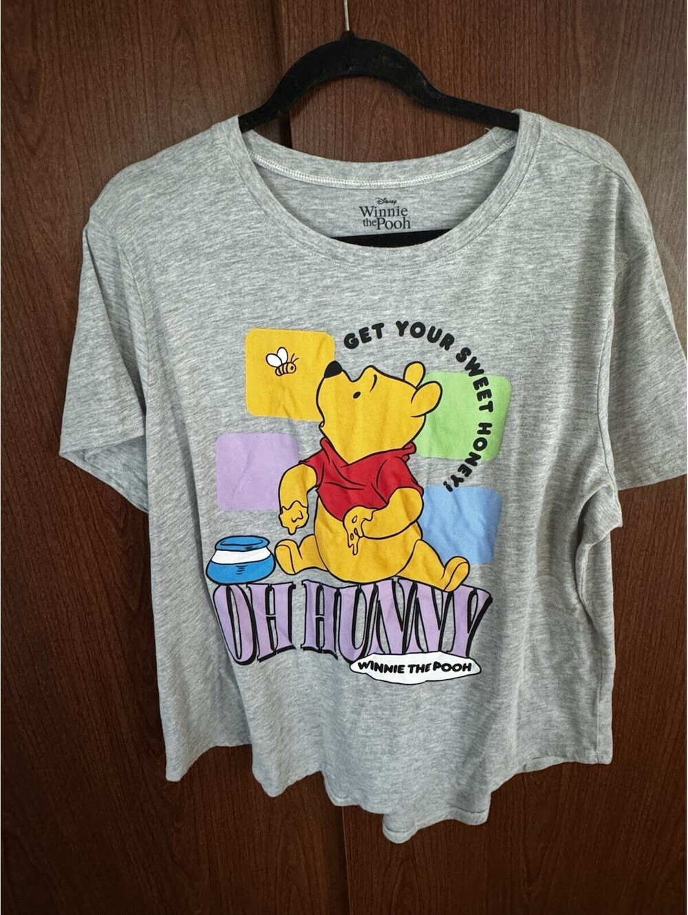 Disney Winnie the Pooh Women’s 3X Gray Graphic Tee Oh Hunny Plus Size